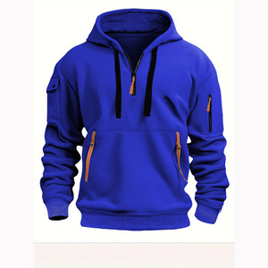 Unisex Khaki Solid Quarter <b>Zip</b> Front Logo <b>Hoodie</b> Fleece Pullover with <b>Pockets</b> Regular Fit Casual Winter Wear - Product Image 6