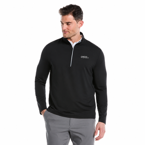 ONETEN APPAREL Unisex Black Pullover Hooded <b>Long</b> <b>Sleeve</b> Breathable Knitted <b>Golf</b> Shirt Solid Front Logo Sporty Casual Style - Product Image 1