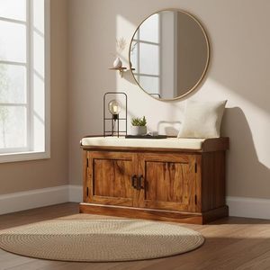 Zapatero de madera de Sheesham con puerta, organizador de zapatos de madera, estantería, mueble de entrada a prueba de polvo para sala de estar/hogar - Product Image 1