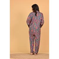 Conjunto de Pijama de Crepé Estampado para Mujer, Ropa de Dormir Suave y Cómoda, Conjunto de Dos Piezas