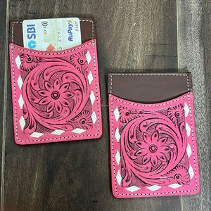New Trendy Pink Floral Design Genuine Hand Tooled Cow Leather <b>Card</b> <b>Holder</b> Minimalist <b>Wallet</b> Front Pocket RFID Block <b>Card</b> <b>Holder</b> - Product Image 4