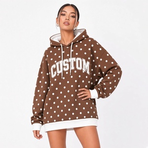 Sweat-shirt à capuche surdimensionné pour femme, à pois, avec broderie de lettres, manches longues, imprimé lettres blanches, collection automne, vente en gros - Product Image 3