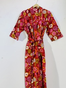 Bata Kimono de Algodón con Estampado Floral Multicolor |   Albornoz largo tipo lounge |   Ropa Casual para Mujer - Product Image 1