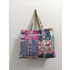 Sac fourre-tout en coton à imprimé tigre patchwork, style bohème, ouvert, grande capacité, design multicolore peint à la main, pour le shopping - Product Image 1