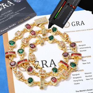 Collier tennis hip-hop en moissanite, rubis et émeraude, avec halo, luxueux, coloré, serti de pierres précieuses, bijou statement, cadeau - Product Image 2