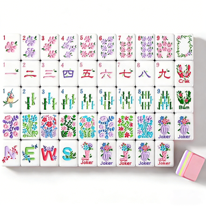 Juego de Mahjong Americano Grande de 4 Capas con Grabado de Perlas Rosas y Azules para Viaje - Product Image 1