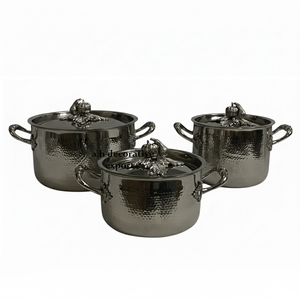 Ensemble de casseroles en acier inoxydable martelé à la main, design européen haut de gamme, avec boutons de couvercle décoratifs en forme de citrouille, ustensiles de cuisine écologiques - Product Image 1