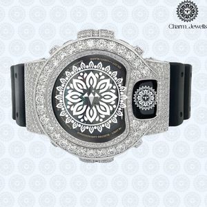 Montre numérique de luxe Charm_Jewells, acier inoxydable, lunette sertie de diamants, bracelet en acier inoxydable, cadran de 40 mm, mécanique, date automatique, 10 bars - Product Image 4