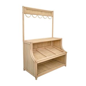 Stand de jeu en rotin naturel fait main de qualité supérieure pour enfants, avec auvent, pour faire semblant de faire du commerce - Product Image 1