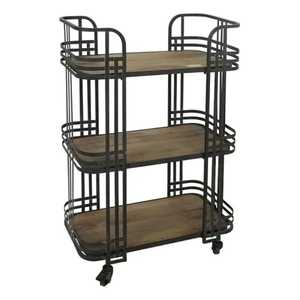 Chariot de bar ovale à 2 niveaux Skies Trader en bois avec cadre métallique incurvé, porte-verres à vin, chariot de service roulant pour cuisine, chariot mobile - Product Image 2