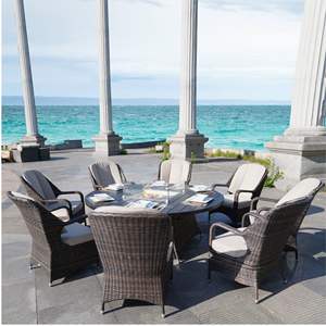 Ensemble de meubles de patio en rotin 9 pièces pour l'extérieur avec foyer au gaz, table ronde et fauteuils - Product Image 2