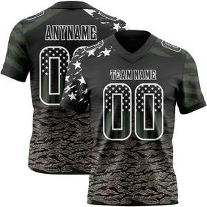 Maillot de football américain personnalisé col en V manches courtes imprimé par transfert thermique camouflage vert noir anti-humidité nom de l'équipe devant 100% - Product Image 5