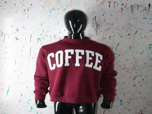 COFFEE BROWN <b>Mock</b> <b>Neck</b> Sweatshirt 100% WHITE Applique Embroidery wide <b>neck</b> Sweatshirt Finer Threads - Product Image 2