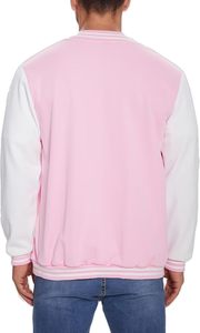 <b>Men</b> Pink <b>White</b> Varsity <b>Jacket</b> Casual Wool Polyester Stand Collar Covered Button Autumn Wear Embroidery Woven Windproof - Product Image 2