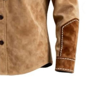 <b>Men's</b> <b>Suede</b> Western Shirt <b>Jacket</b> With White Fringe And Embroidery Turn-down Collar Regular Fit Winter Style - Product Image 6