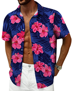 Camisa de hombre con estampado tropical de manga corta, informal, con botones, para la playa, de verano, vibrante, colorida, con estampado floral, camisa de verano para hombre - Product Image 3