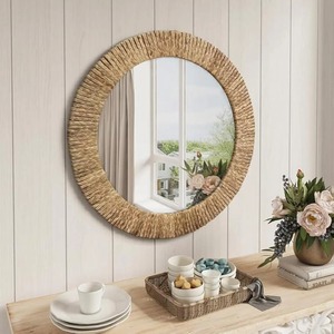 Round Rattan Wall <b>Mirror</b> Natural Handwoven Frame For Living Room Bedroom Decor Stylish Boho And Home Accent Piece From India - Product Image 2