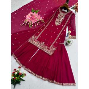 Conjunto de ropa de fiesta de diseñador para mujer Top elegante-Sharara y hermosa Dupatta - Product Image 4