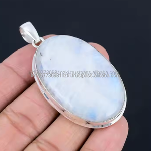 Colgante de Abalorio Simple para Boda, Piedra Ovalada de Piedra Lunar con Forma de Amante, Colgante de Plata Esterlina Chapado en Rodio - Product Image 4