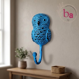 Ba Blue Owl Vintage Wall Hook Handmade Cast Iron Eco-Friendly Waterproof Novelty Coat <b>Hanger</b> Single Hook Design - Product Image 1