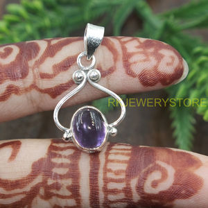 Pendentif en améthyste naturelle cabochon, argent sterling 925, fait main, ovale, améthyste violette, bijou pour femme, cadeau pour elle - Product Image 6