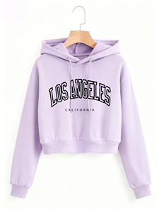 Sudadera Corta Rosa para Mujer, con Estampado de Los Ángeles, California, Mezcla de Algodón, Tejido de Punto, Estilo Casual Otoñal, Manga Larga, Logotipo Frontal - Product Image 4