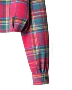 Chemise courte pour femme à carreaux roses personnalisée, col rabattu, manches longues, boutonnée, style décontracté, fabricant OEM - Product Image 2