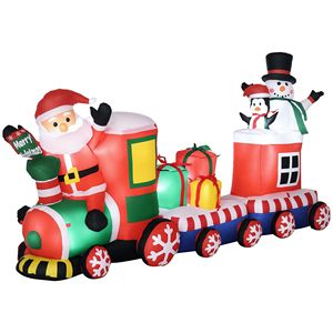 Decoraciones Inflables Navideñas LED de 8 pies para Exteriores, Decoraciones para Jardín con Tren, Santa Claus, Muñeco de Nieve, Pingüino y Cajas de Regalo - Product Image 1