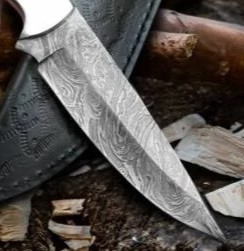 Custom Handmade Damascus Steel Clip Point 3mm Non-Adjustable <b>Bone</b> <b>Handle</b> Leather Sheath DIY Grade OEM Available Camping <b>Knife</b> - Product Image 2