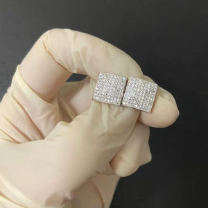 Boucles d'oreilles carrées en moissanite taille ronde serties pavé pour femme, en argent 925, bijoux fins, cadeau de fiançailles pour femme - Product Image 1