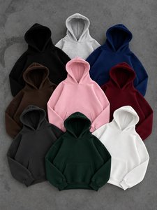 Sweat-shirt à capuche oversize en molleton de coton pour homme, à épaules tombantes, avec poche, couleur unie, décontracté - Product Image 1