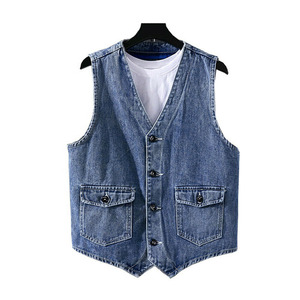 Chaleco vaquero azul para hombre, corte moderno, estilo urbano, 100% algodón, chaleco de moda para motociclistas y viajeros. - Product Image 1
