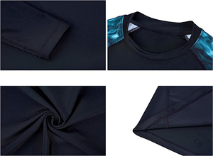 Camiseta de compresión de manga larga para hombre, ajustada, que absorbe la humedad, para artes marciales mixtas, con estampado por sublimación, azul y negro - Product Image 3