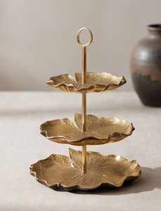 Premium Gold Metal 3 Tier Cake <b>Stand</b> with Ring Handle Leaf Shaped Pedestal Base Pastry <b>Cupcake</b> Display Tray - Product Image 5