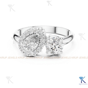 Bague Toi et Moi personnalisée en diamant CVD cultivé en laboratoire, taille brillant rond, en or massif 14K, KRUP JEWELS KJ 89, certifiée IGI, unisexe - Product Image 5