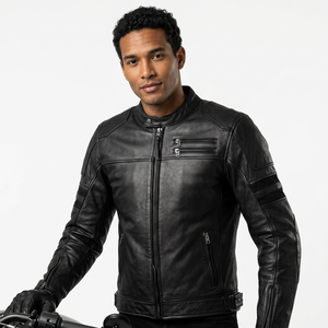 Veste en cuir pour homme, coupe ajustée, col rabattable, fermeture éclair, style coupe-vent, vêtements d'automne - Product Image 3