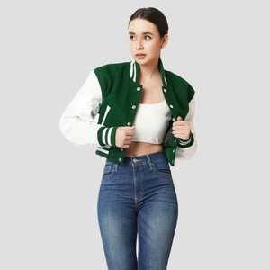 Chaqueta Universitaria Varsity para Mujer, Personalizada con Bordado, Mezcla de Lana, Mangas de Cuero, Estilo Universitario, Servicio de Muestras OEM ODM - Product Image 3
