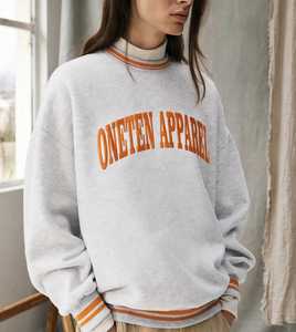 <b>Women</b> Vintage Gray Hooded Zip-Up Fleece Cotton Blend Front Logo Drop Shoulder Long Sleeve <b>Hoodie</b> Orange Letter Print - Product Image 4