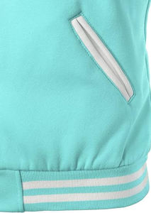 Men'<b>s</b> Turquoise Varsity <b>Jacket</b> With White Sleeves Button Front Casual Autumn Wear - Product Image 5