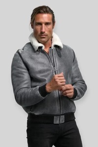 <b>Men</b>’s Vintage Sheepskin <b>Shearling</b> Flight Leather <b>Jacket</b> - Product Image 2