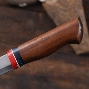 มีดปูคโคเหล็ก 12c27 แบบกำหนดเอง OEM ปลายหยดน้ำ ใบมีดคงที่ ด้ามไม้พะยูง พร้อมปลอกหนัง มีดสำหรับตั้งแคมป์และกิจกรรมกลางแจ้ง - Product Image 5