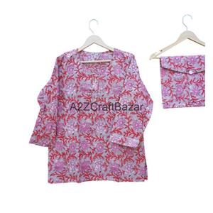 Ensemble pyjama de nuit pour femmes, imprimé floral de luxe, 100% coton respirant et doux, fait main, cadeau pour demoiselle d'honneur - Product Image 2
