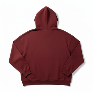 Sweat à capuche personnalisé de haute qualité en molleton de coton épais, motif géométrique texturé 3D, streetwear pour hommes, couleur bordeaux - Product Image 3