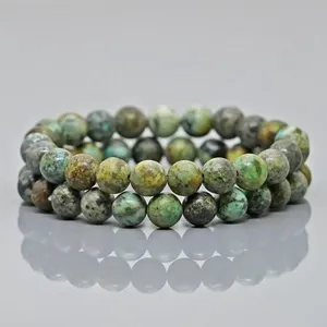 Natural African Turquoise 8mm Smooth Round AA Grade <b>Gemstone</b> Beads Stretch <b>Bracelet</b> Healing Jewelry Wholesale - Product Image 2