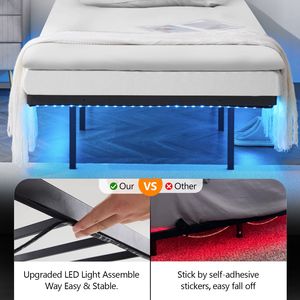 โครงเตียงเหล็กแบบลอยตัวขนาด Twin XL แบบพกพา สูง 14 นิ้ว พร้อมไฟ LED ในตัวและปลั๊กไฟ สีดำ - Product Image 4