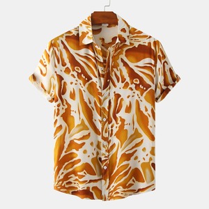 เสื้อเชิ้ตฮาวายแขนสั้นผู้ชาย ลายพิมพ์ดิจิทัล ผ้าซาติน ปกคอพับ ระบายอากาศได้ดี โพลีเอสเตอร์ เสื้อลำลองฤดูร้อน - Product Image 1