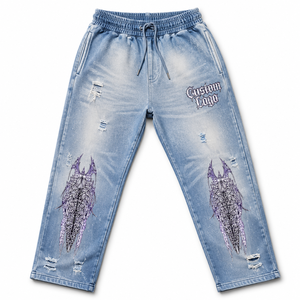 Men Acid Wash Style Graphic Jogger Pants Midweight Cotton Distressed Sweatpants Silk Screen Printed Streetwear Relaxed Fit - Product Image 1
