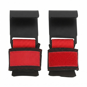 Crochets de musculation robustes réglables antidérapants en néoprène rembourré, sangles de préhension en acier rouge et noir, support de poignet pour haltérophilie - Product Image 4