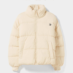 Men's Beige Puffer Jacket Stand Collar Zipper Windproof Casual Winter Coat Regular Fit Polyester Filling - Product Image 2