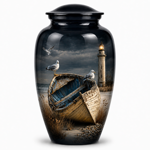 Autocollant commémoratif de luxe en forme de train doré avec fumée et urne funéraire en émail pour cendres humaines d'adultes - Product Image 4